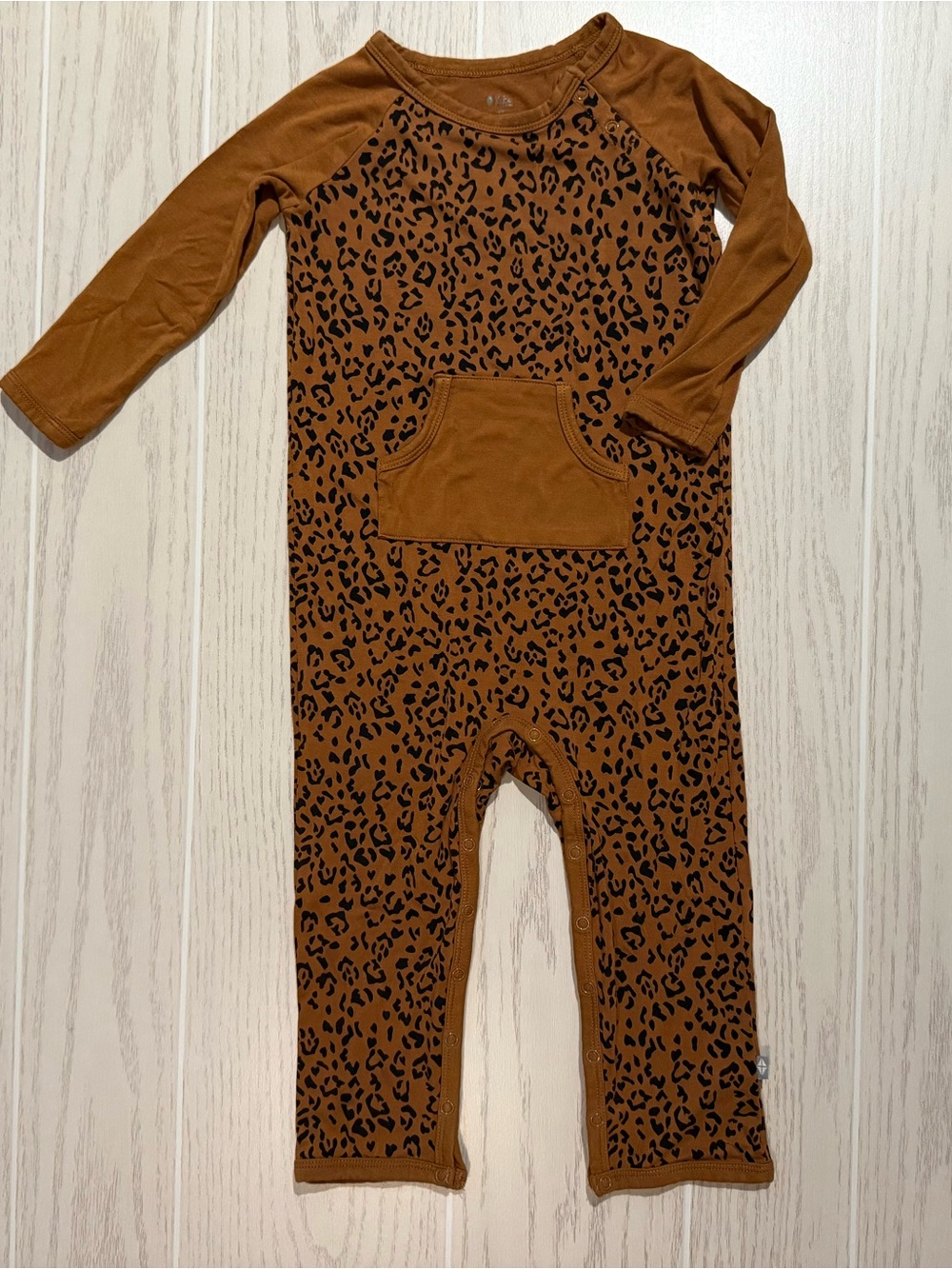 Kyte Baby Girls 3T Brown Leopard Bamboo Romper Long Sleeve Pocket